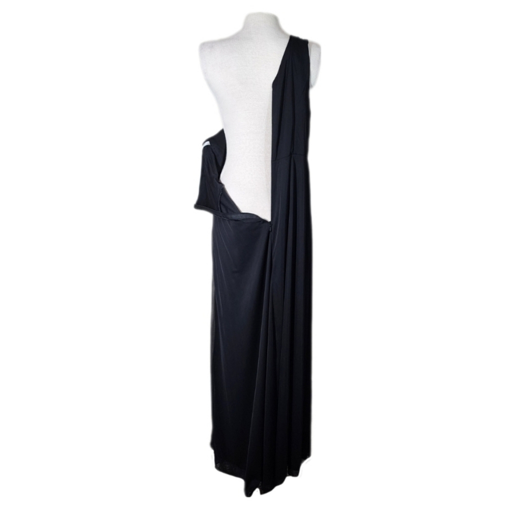 Azazi One Dress Vintage Shoulder Front Side Slit Formal Maxi Black Plus Size M - Picture 5 of 17